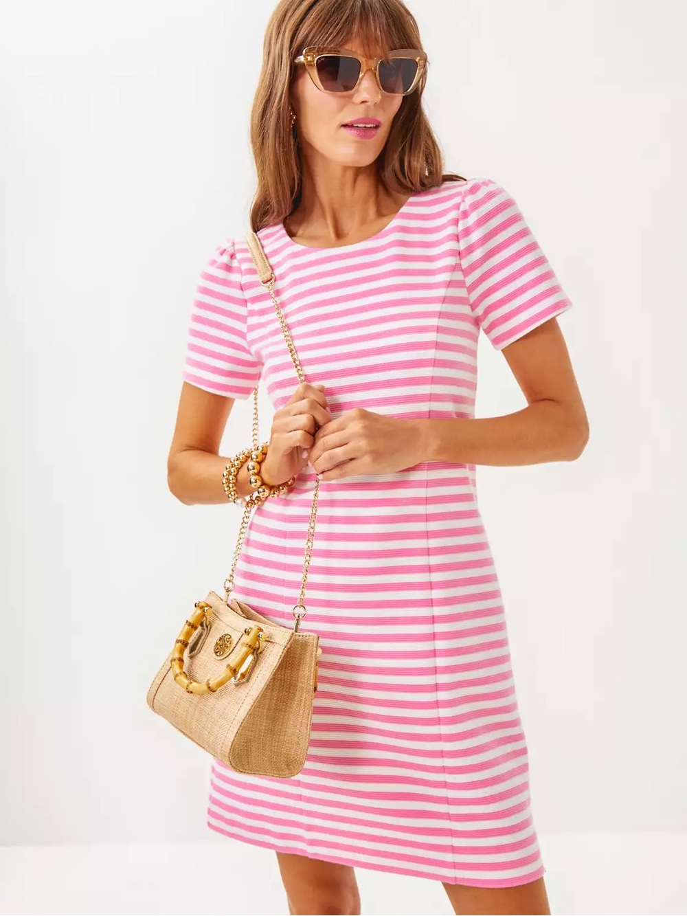 Lilly Pulitzer Pemberly Dress in Rousseau Pink Plume Bloom Stripe NWT